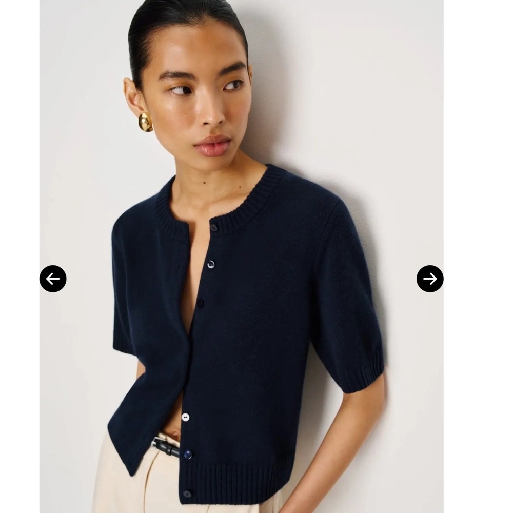 Reformation Maude Cashmere Cardigan Navy Blue Short Sleeve Knit Sweater- XS